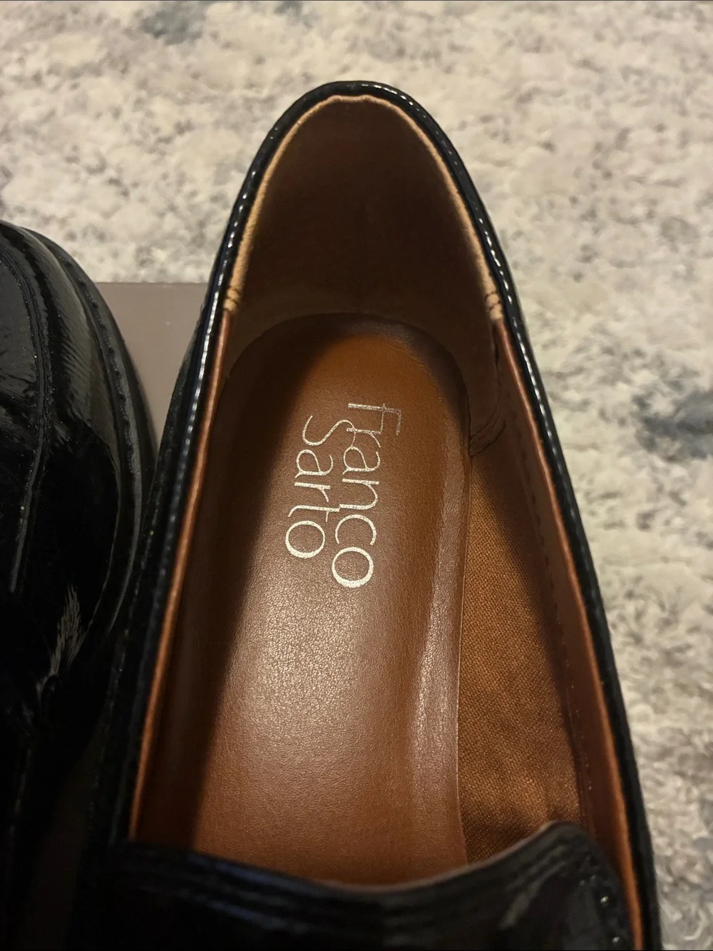Franco Sarto Black Patent Lug Sole Loafers - Picture 11 of 12